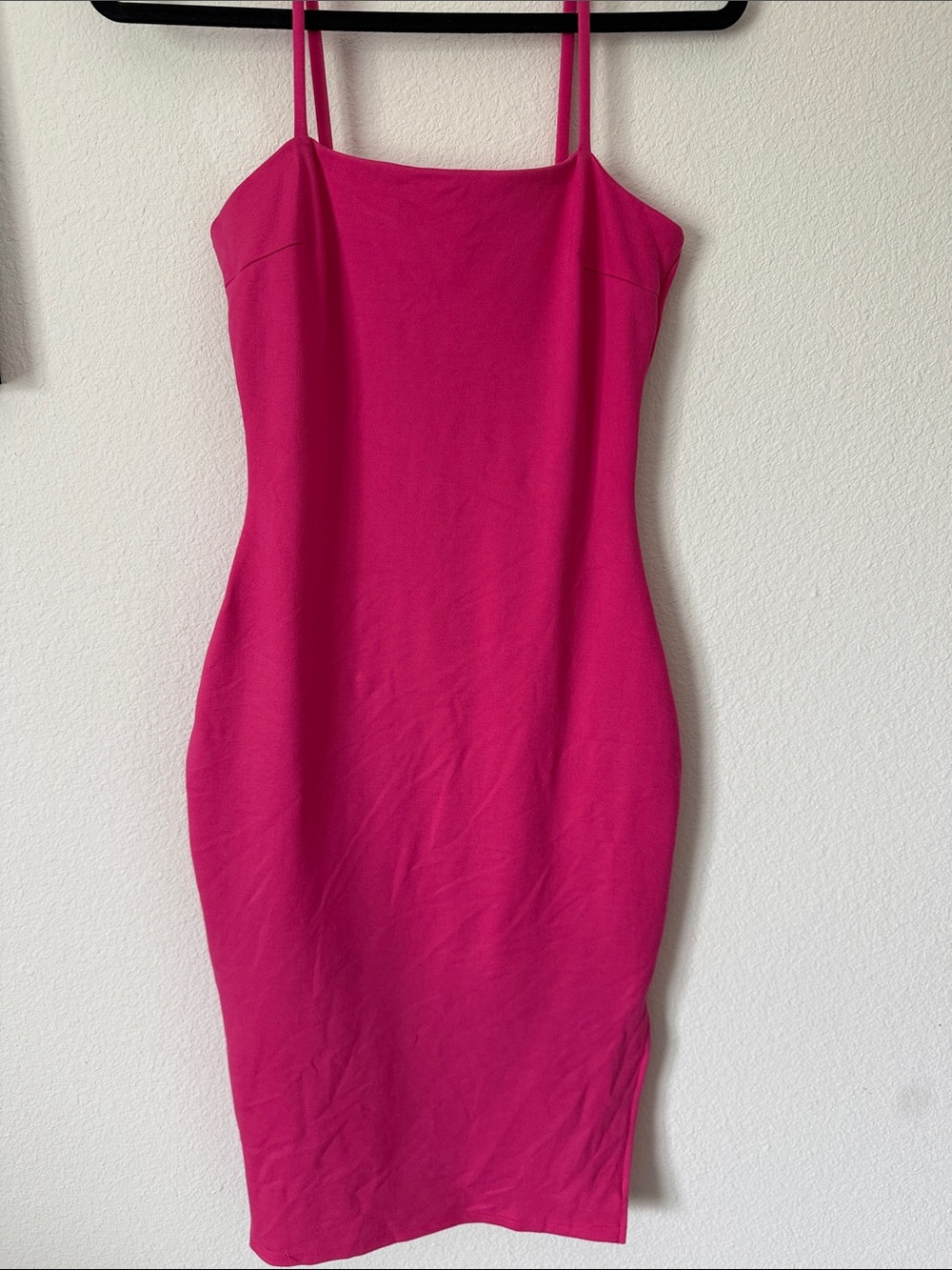 Lulu's Hot Pink Midi Spaghetti-Strap Bodycon Dress